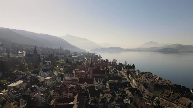 Drone footage of the city of Zug, Switzerland. 