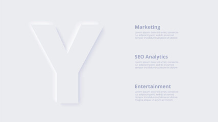 Vector neumorphic infographic. Presentation slide template. Business infographics concept with letter Y and place for your text
