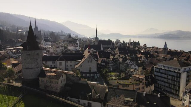 Drone footage of the city of Zug, Switzerland. 