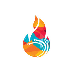 Hot Technology vector logo design. Fire and technology logo concept.