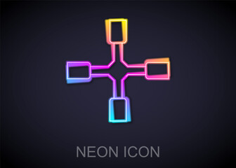 Glowing neon line Wheel wrench icon isolated on black background. Wheel brace. Vector.