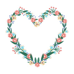 Fototapeta premium Vector floral frame in the shape of heart. Valetine's Day card.