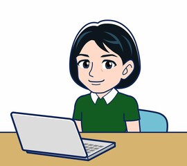 デスクワークをする若い女性