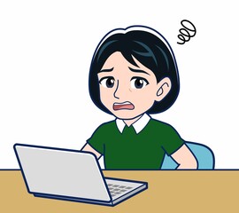 デスクワークをする若い女性