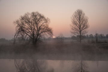 Spring landscape - dawn over the spring river
