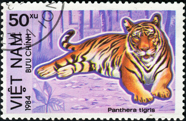 VIETNAM - CIRCA 1984: A stamp printed in Vietnam shows Panthera tigris or tiger