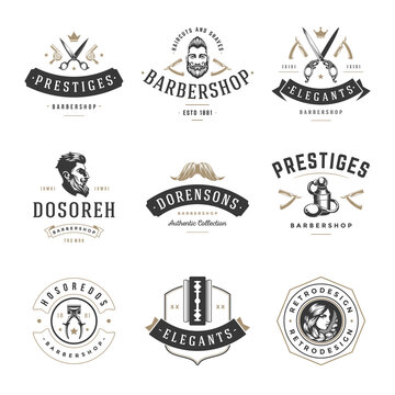 Retro barbershop vector logo. Old vintage firms proven hair cutting and styling companies.