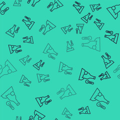 Black line Cold beer bottle icon isolated seamless pattern on green background. Vector.