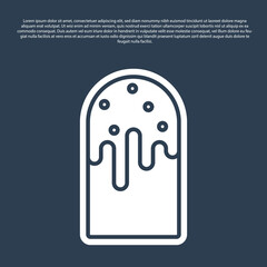 Blue line Easter cake icon isolated on blue background. Happy Easter. Vector.