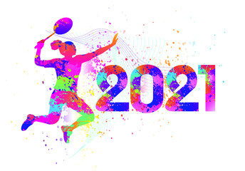 Fototapeta na wymiar Badminton logo design. 2021. Colorful sport background. Vector illustration.