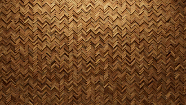 Wood Block Wall background. Mosaic Wallpaper with Light and Dark Timber Herringbone tile pattern. 3D Render 