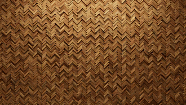 Wood Block Wall background. Mosaic Wallpaper with Light and Dark Timber Herringbone tile pattern. 3D Render 