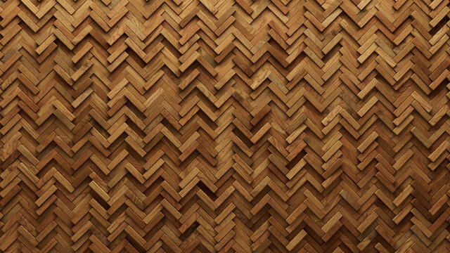 Wood Block Wall background. Mosaic Wallpaper with Light and Dark Timber Herringbone tile pattern. 3D Render 
