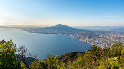 Fototapeta na wymiar Vesuvius and Naples seen from Monte Faito, aerial view