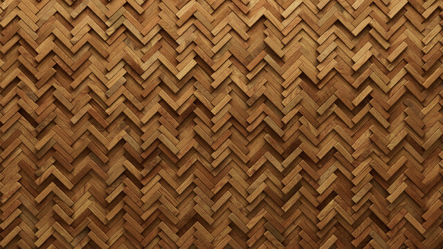 Wood Block Wall background. Mosaic Wallpaper with Light and Dark Timber Herringbone tile pattern. 3D Render 