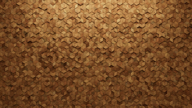 Wood Block Wall background. Mosaic Wallpaper with Light and Dark Timber Diamond tile pattern. 3D Render 