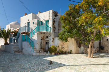 A narrow side street in Chora, old town. Folegandros, Greece.