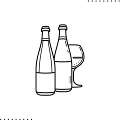 wine bottles and glass, Passover seder arrangement vector icon in outline