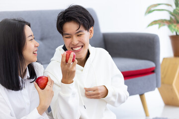 Lesbian couples live happily in a private room, selective focus.