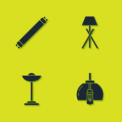 Set Fluorescent lamp, Chandelier, Floor and icon. Vector.