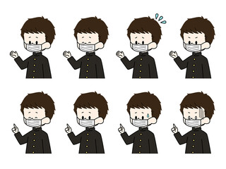マスクをしている男子学生の表情セット