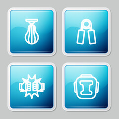 Set line Punching bag, Sport expander, boxing gloves and Boxing helmet icon. Vector.