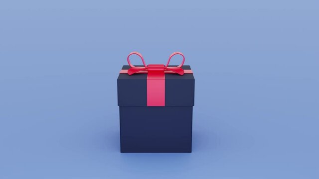 Blue gift box with a red bow falls. 3D render. Man's present for Father's Day. Copy space. Anniversary, happy birthday, Valentine's Day, Merry Christmas. Wedding presents.