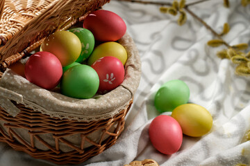 Happy Easter! Holiday cake. Painted eggs. The most joyful and most revered holiday in the Orthodox world.