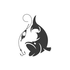 Fish and hook side view isolated on white background vector object