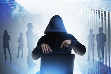 Front view of hacker in stealing corporate confidential informat