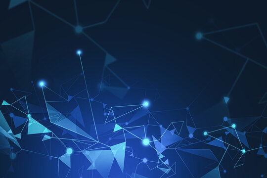 Abstract background with blue polygonal lines and triangles. Concept of hi tech and future. Toned image double exposure
