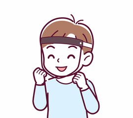 Cheerful boy in blue clothes