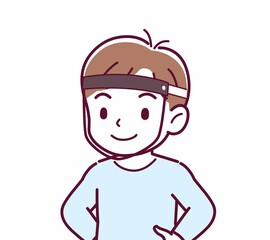 Cheerful boy in blue clothes