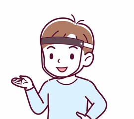 Cheerful boy in blue clothes