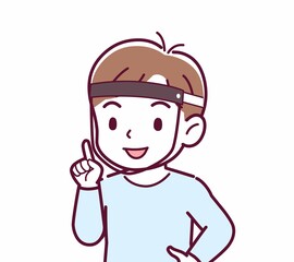 Cheerful boy in blue clothes