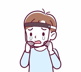 Cheerful boy in blue clothes