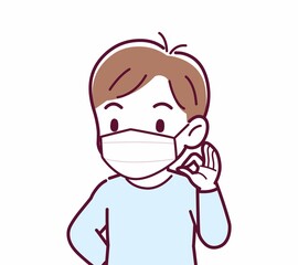 Cheerful boy in blue clothes
