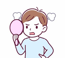 Cheerful boy in blue clothes