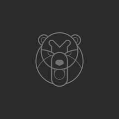 Bear head abstract outline vector logo. Wild forest beast with stern look and displeased with uninvited guests.