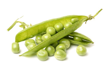 Fresh peas isolated on white background 