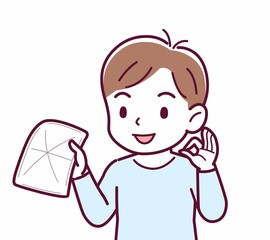 Cheerful boy in blue clothes