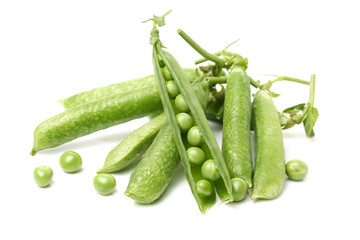 Fresh peas isolated on white background 