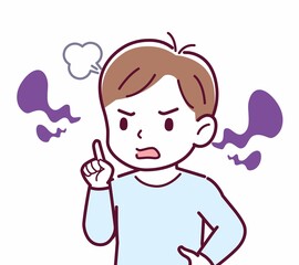 Cheerful boy in blue clothes