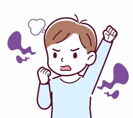 Cheerful boy in blue clothes