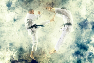Martial arts masters, karate practice