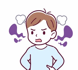 Cheerful boy in blue clothes