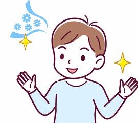 Cheerful boy in blue clothes