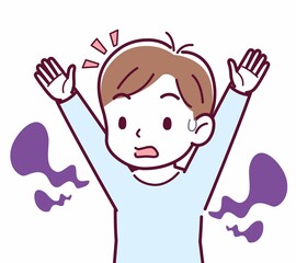 Cheerful boy in blue clothes