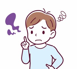 Cheerful boy in blue clothes