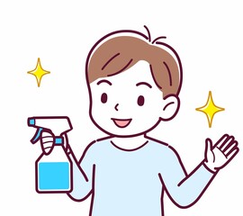 Cheerful boy in blue clothes